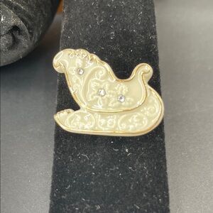 2.10.26-19 Lenox Goldtone & Cream Sleigh Brooch with Rhinestone Accents